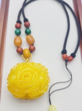 天然蜜蜡牡丹花吊坠项链平安扣招财葫芦长款毛衣链民族风男女配饰