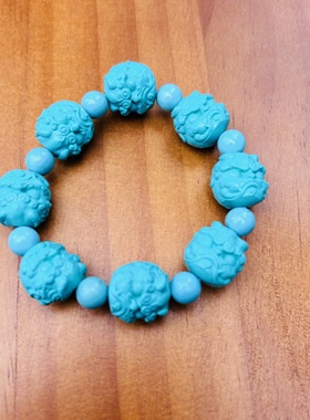 湖北十堰绿松石雕刻醒狮手链男女款时尚名族风手串转运手串礼物