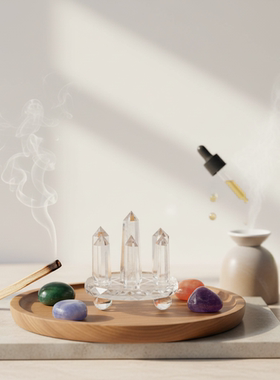 天然白水晶柱七星阵摆件能量柱家居客厅办公桌装饰摆件工艺礼品