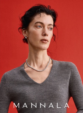 MANNALA丨轻奢极光真多麻铂金灰色水晶珍珠项链毛衣链 Q0278