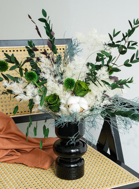 永生玫瑰蓬莱松干花花束装饰摆件
