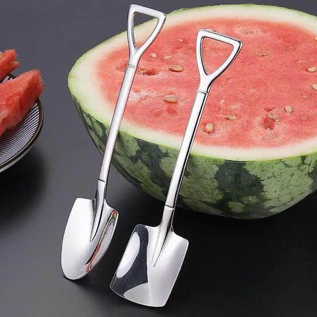 Thickened stainless steel shovel spoon home retro creative dessert special spoon for eating watermelon cute shovel spoon