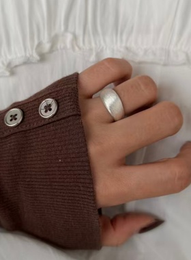 S925纯银拉丝磨砂开口戒指女款