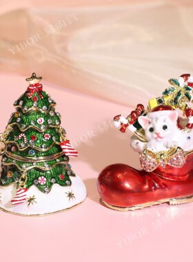 珐琅彩合金圣诞鞋工艺品桌面摆件