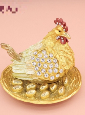 合金珐琅彩手工艺品开业商务乔迁礼品母鸡金蛋家居如意招财摆件