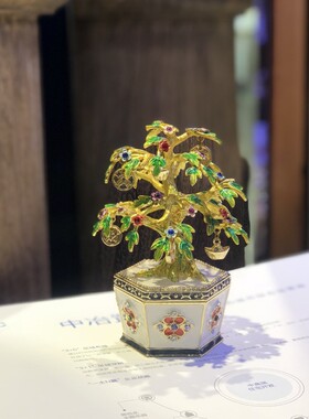 合金珐琅彩手工摇钱树摆件纯手工树风生水起如意装饰商务礼品