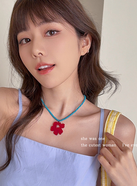 多巴胺彩色花朵吊坠项链女新款