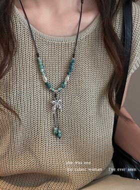 波西米亚陶瓷串珠蝴蝶吊坠项链女