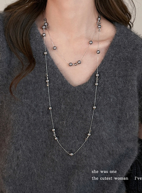 高级感灰色仿玻璃珠项链双层叠戴