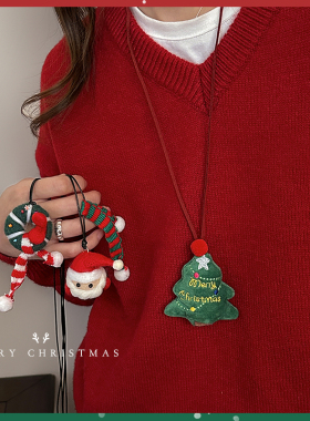 可爱卡通圣诞节毛绒长款项链秋冬