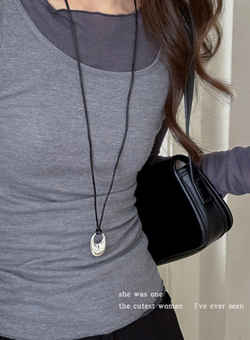 简约百搭椭圆形项链长款毛衣链