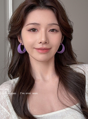 长春花紫色耳钉女高级感几何耳环