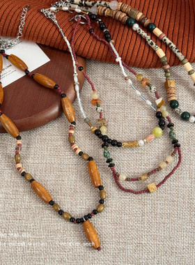 波西米亚风不规则串珠项链女款