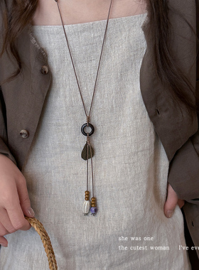 新中式禅意长款流苏蝴蝶项链配饰