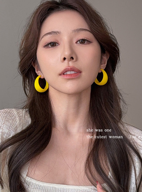 黄色系花朵蝴蝶结耳钉甜美耳环女