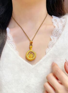金店同款沙金点钻黄财神如意转动罗盘嘎乌盒吊坠项链财神项链批发