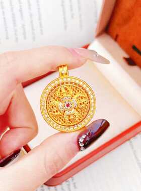 沙金饰品金店同款点钻金刚杵旋转八宝罗盘吊坠仿真金小众轻奢项链