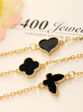 欧美风复古小桃心四叶草手链