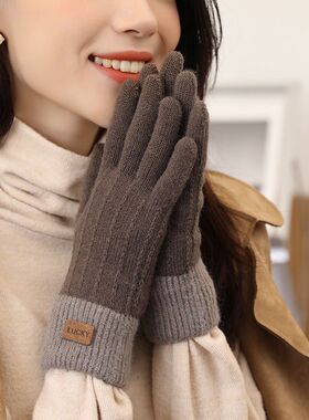 ins手套毛线秋冬加厚保暖骑行女