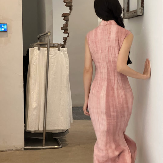 Ti提提 婉婉.新中式手缝盘扣无袖改良长款旗袍拉链后开国风连衣裙