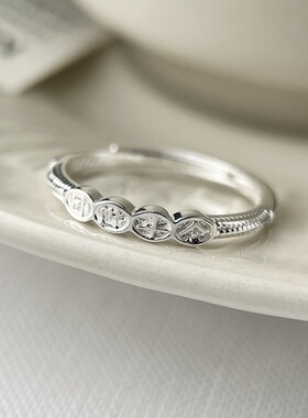 999足银日进斗金戒指女简约新中式国风设计百搭推拉指环可调节