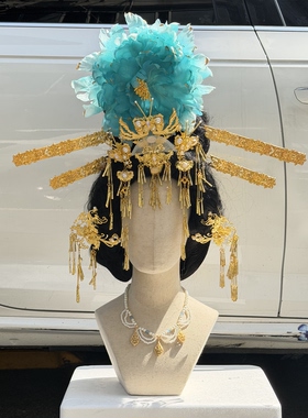 【霜翎阁】贵妃牡丹唐风汉服配饰套装流苏五代额冠烫花｛芙蓉面｝