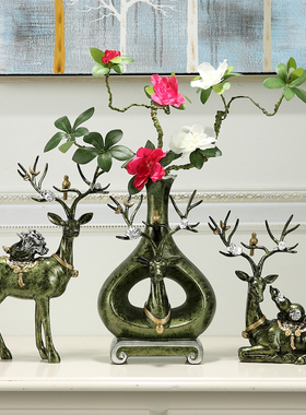 鹿摆件美式客厅酒柜玄关家装