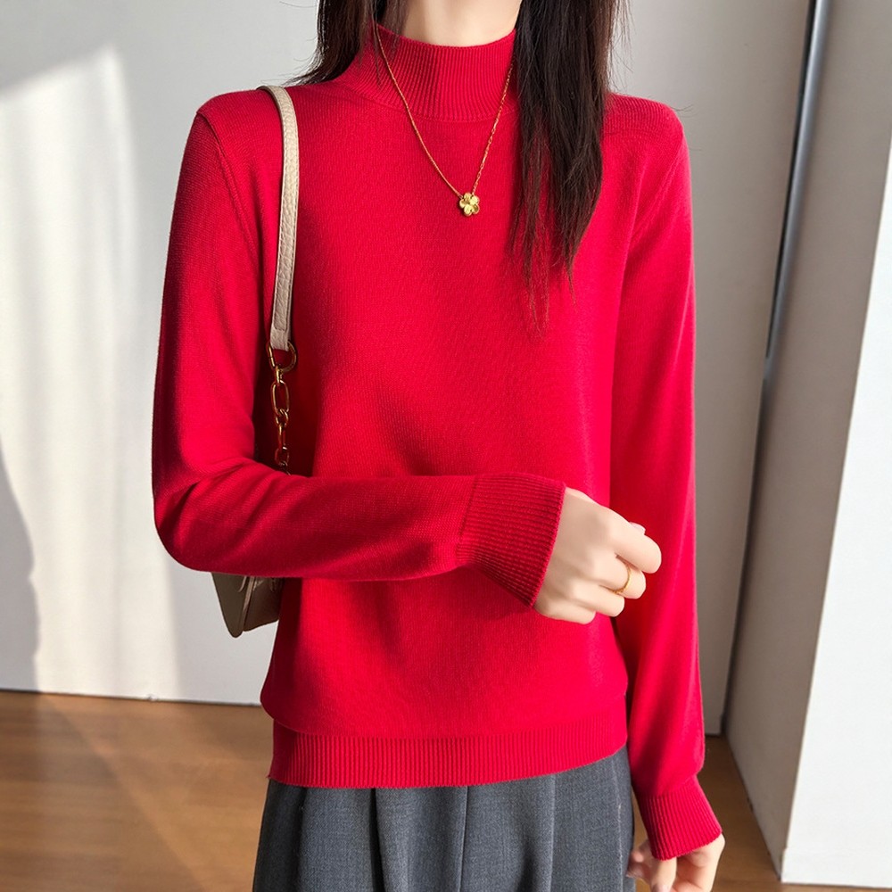 大码纯棉针织衫女半高领套头毛衣秋冬保暖宽松打底衫百搭毛衣短款,淘宝优惠券,粉丝福利购,淘宝优惠卷