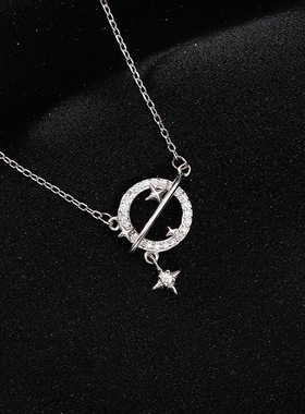 925纯银项链女秋冬星球新款潮锁骨链小众设计感百搭吊坠毛衣链