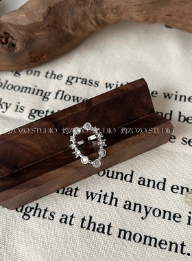 中古复古轻奢高级感小众设计镂空椭圆水滴锆石爆闪带钻夸张戒指女