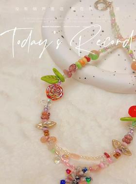 DIY原创捷克琉璃锁骨链项链女春天双面渐变小鸟米珠花朵配饰