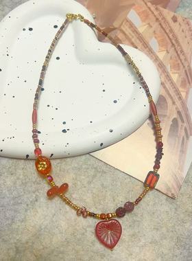 项链红绿撞色琉璃捷克琉璃爱心