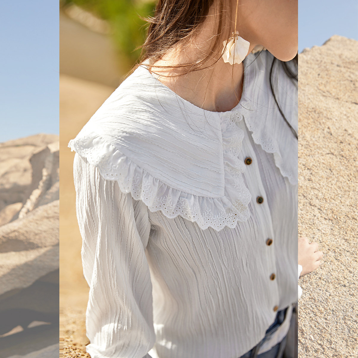 【敦煌系列】对白白色女长袖2020衬衣 对白衬衫