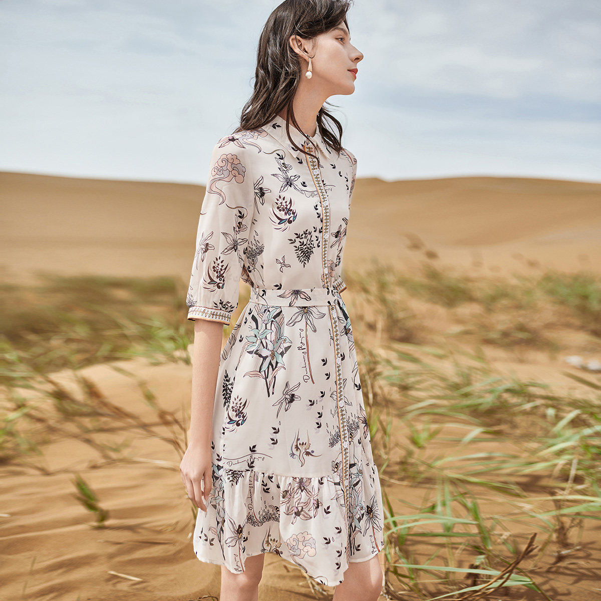 【敦煌系列】对白复古碎花2020连衣裙 对白连衣裙