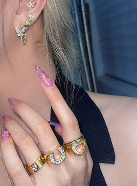 angel辣妹马蹄钛钢18k金保色锆石