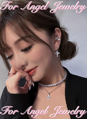 for angel｜甜美辣妹 blingbling爱心锆石小巧十字架项链