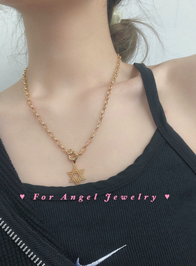欧美ins六芒星镀金项链