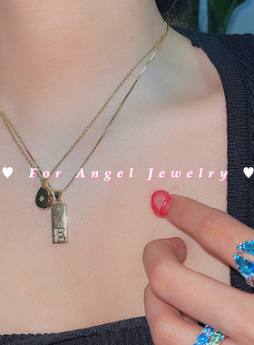 法式钛钢镀18K金立体桃心项链