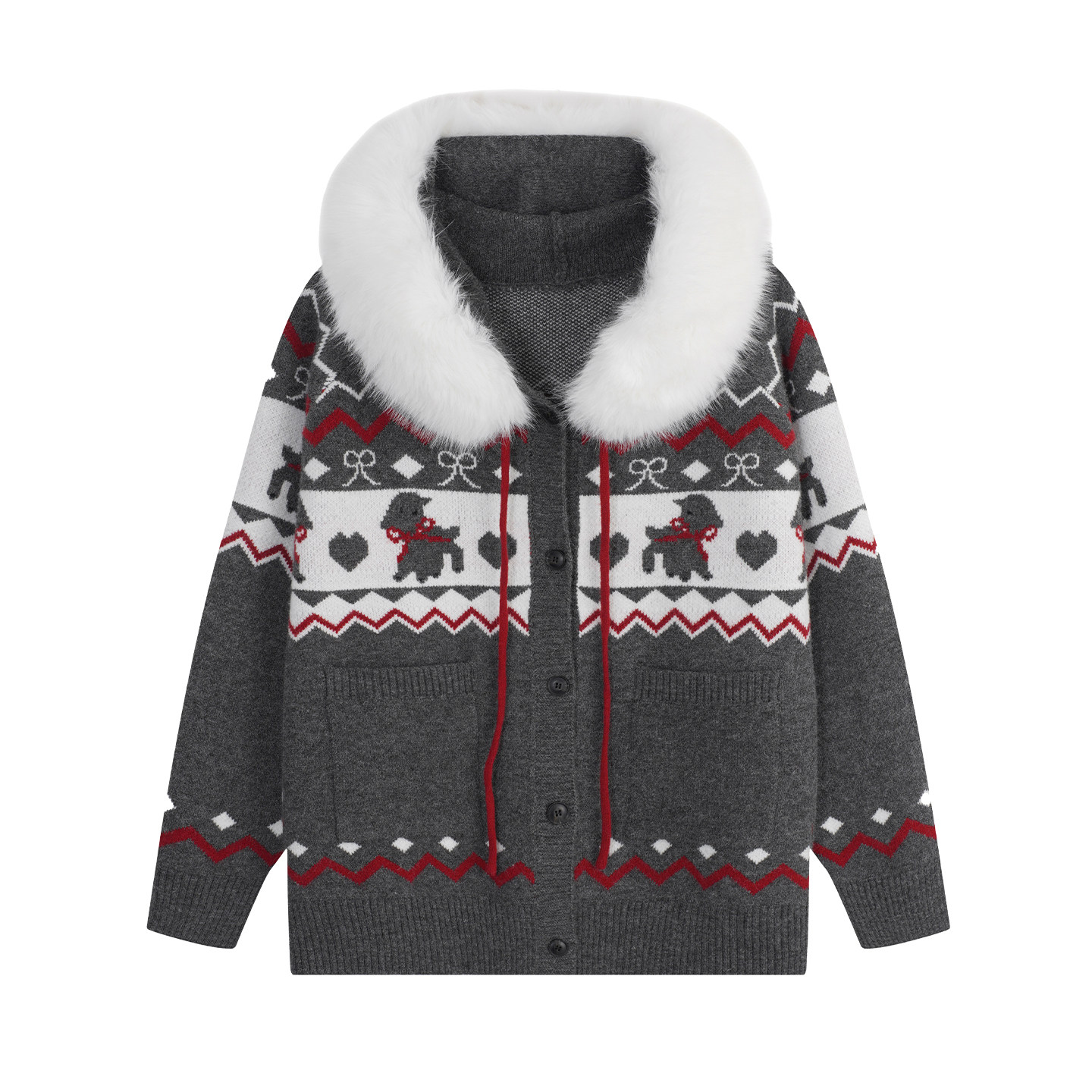 YUZI鱼子费尔岛针织开衫外套大毛领连帽秋冬复古毛衣外套大码女装,淘宝优惠券,粉丝福利购,淘宝优惠卷