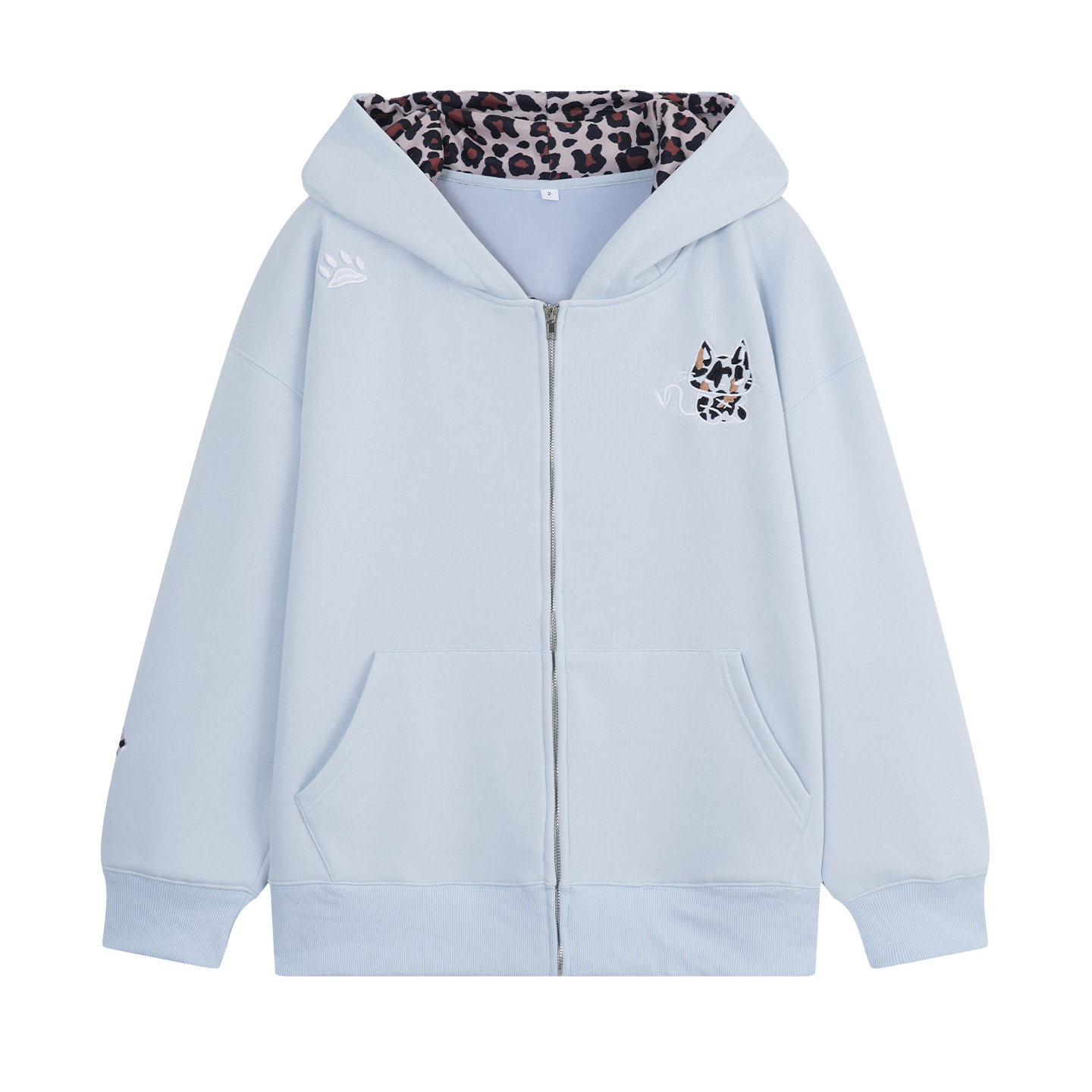 YUZI鱼子baby蓝豹纹连帽卫衣女立体猫耳外套宽松拉链衫大码女装,淘宝优惠券,粉丝福利购,淘宝优惠卷