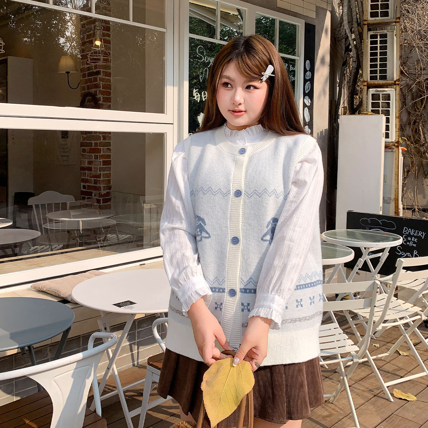 YUZI鱼子复古小羊提花针织开衫马甲女甜美宽松内搭文艺大码女装,淘宝优惠券,粉丝福利购,淘宝优惠卷