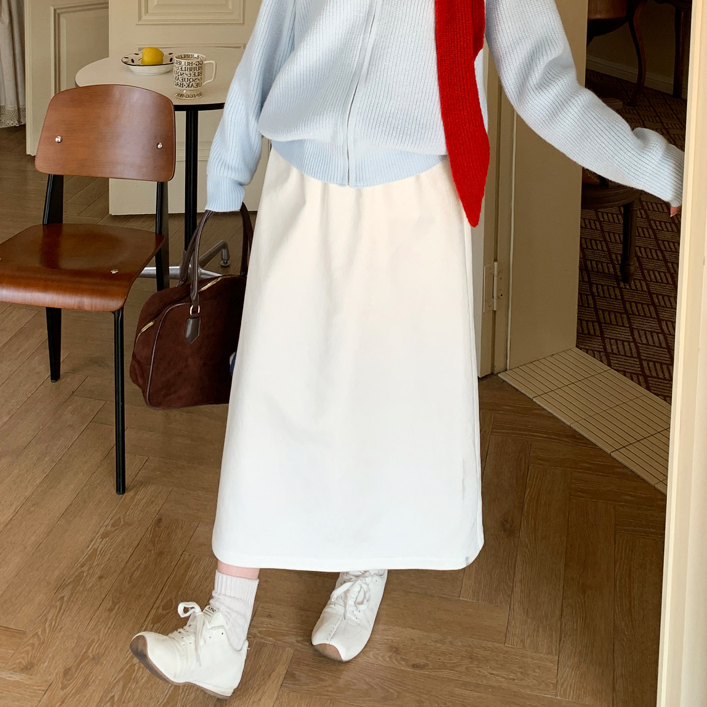 YUZI鱼子高腰A版针织白色半身裙女中长款简约百搭休闲裙显瘦大码,淘宝优惠券,粉丝福利购,淘宝优惠卷