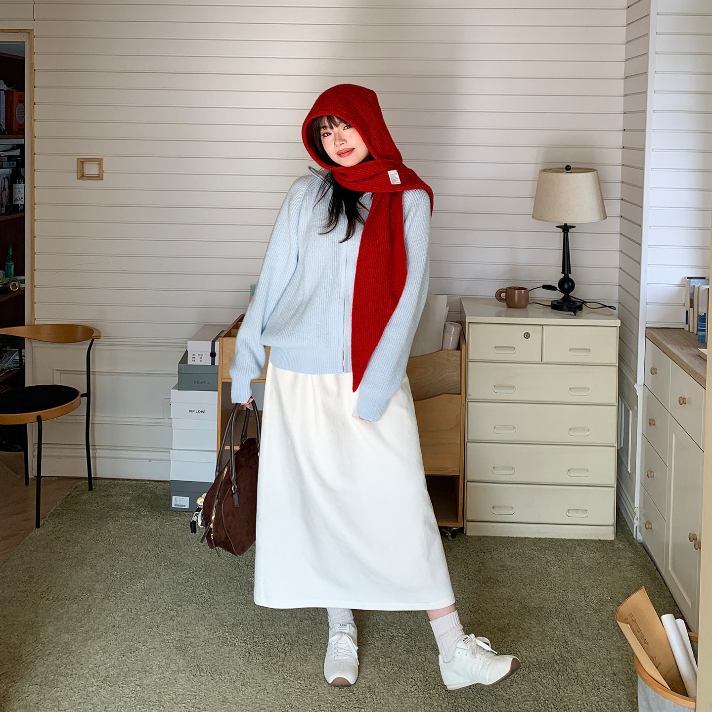 YUZI鱼子高腰A版针织白色半身裙女中长款简约百搭休闲裙显瘦大码,淘宝优惠券,粉丝福利购,淘宝优惠卷