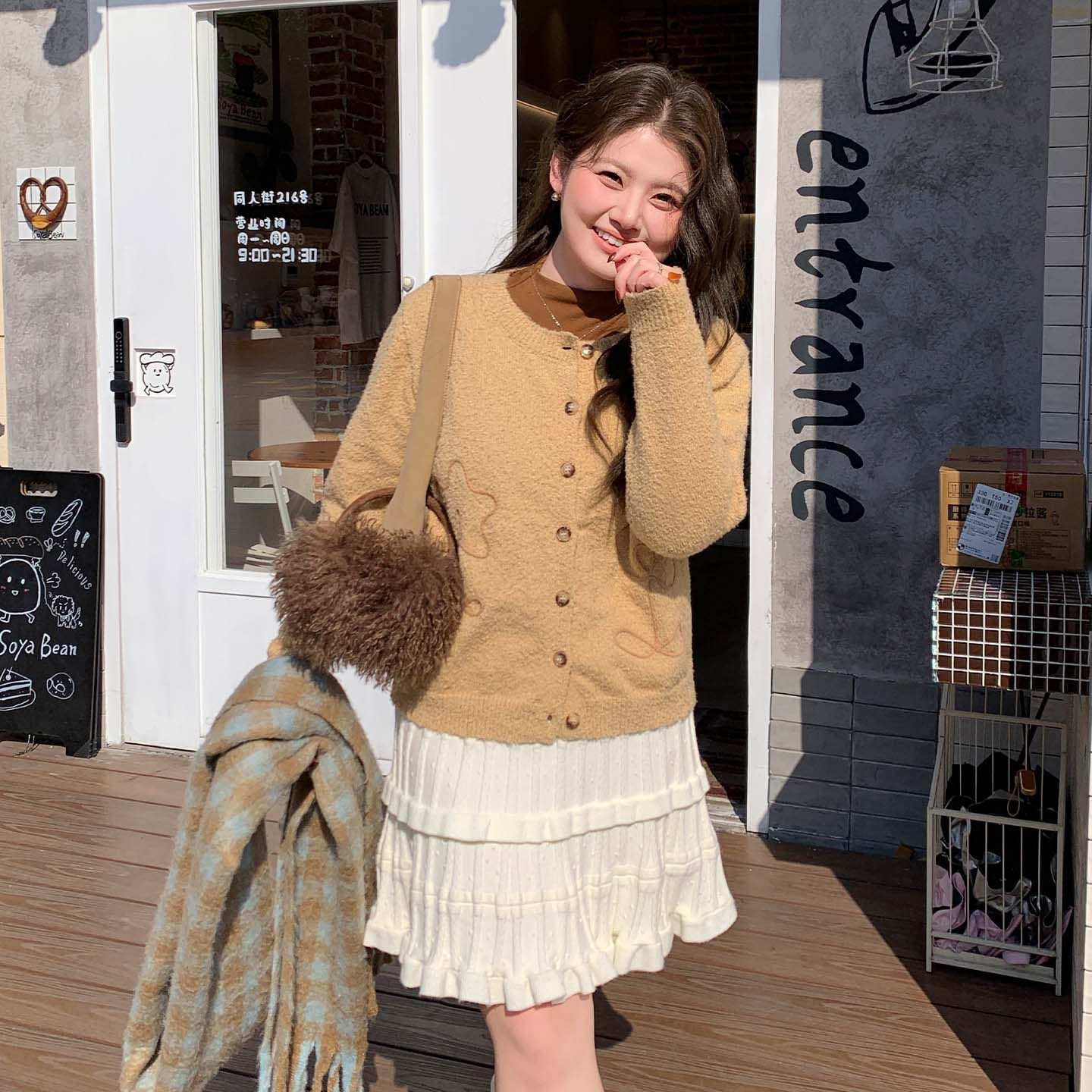 YUZI鱼子圆领针织衫立体钩花蝴蝶结温柔慵懒宽松秋冬毛衣大码女装,淘宝优惠券,粉丝福利购,淘宝优惠卷