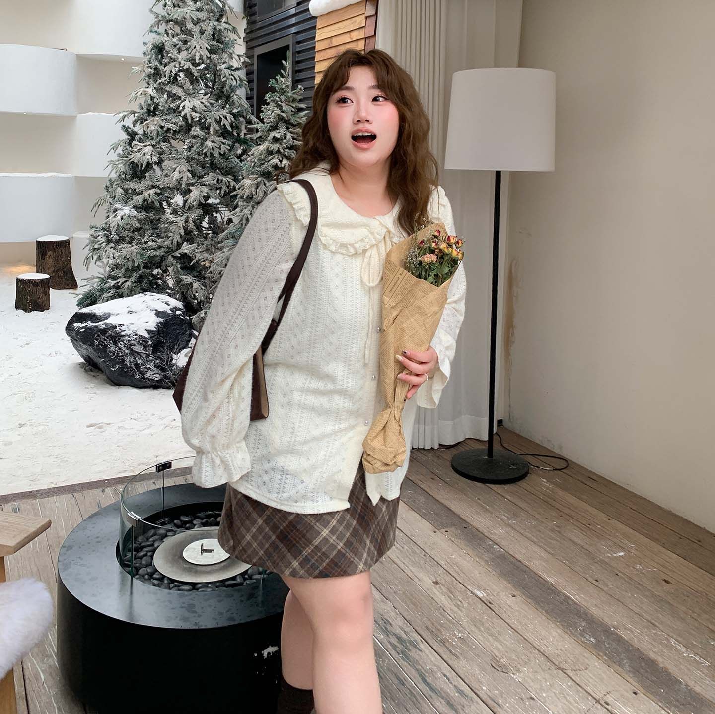 YUZI鱼子蕾丝针织开衫甜美娃娃领长袖宽松蝴蝶结内搭上衣大码女装,淘宝优惠券,粉丝福利购,淘宝优惠卷