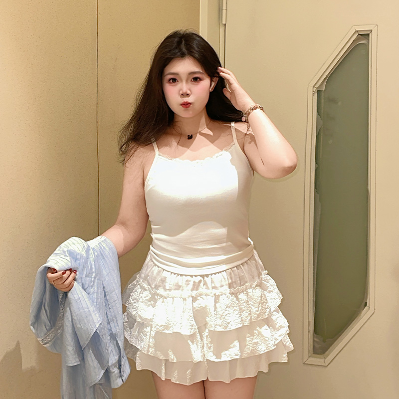 YUZI鱼子蕾丝吊带背心大码女装夏微胖mm显瘦遮肉200斤纯欲甜美