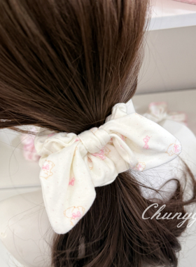 Chunygh原创自制纯棉针织小羊印花布艺大肠发圈兔耳肠圈可爱甜妹