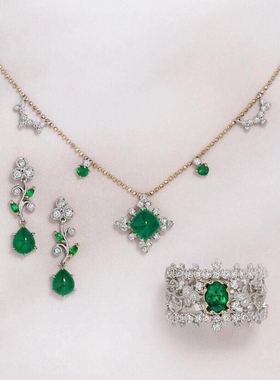 女纯银维多利亚祖母绿戒指