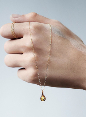 琥珀纯银女树叶双面项链