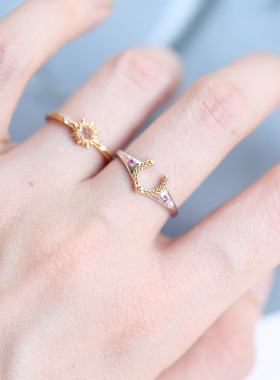 闪烁太阳戒指几何宝石日系